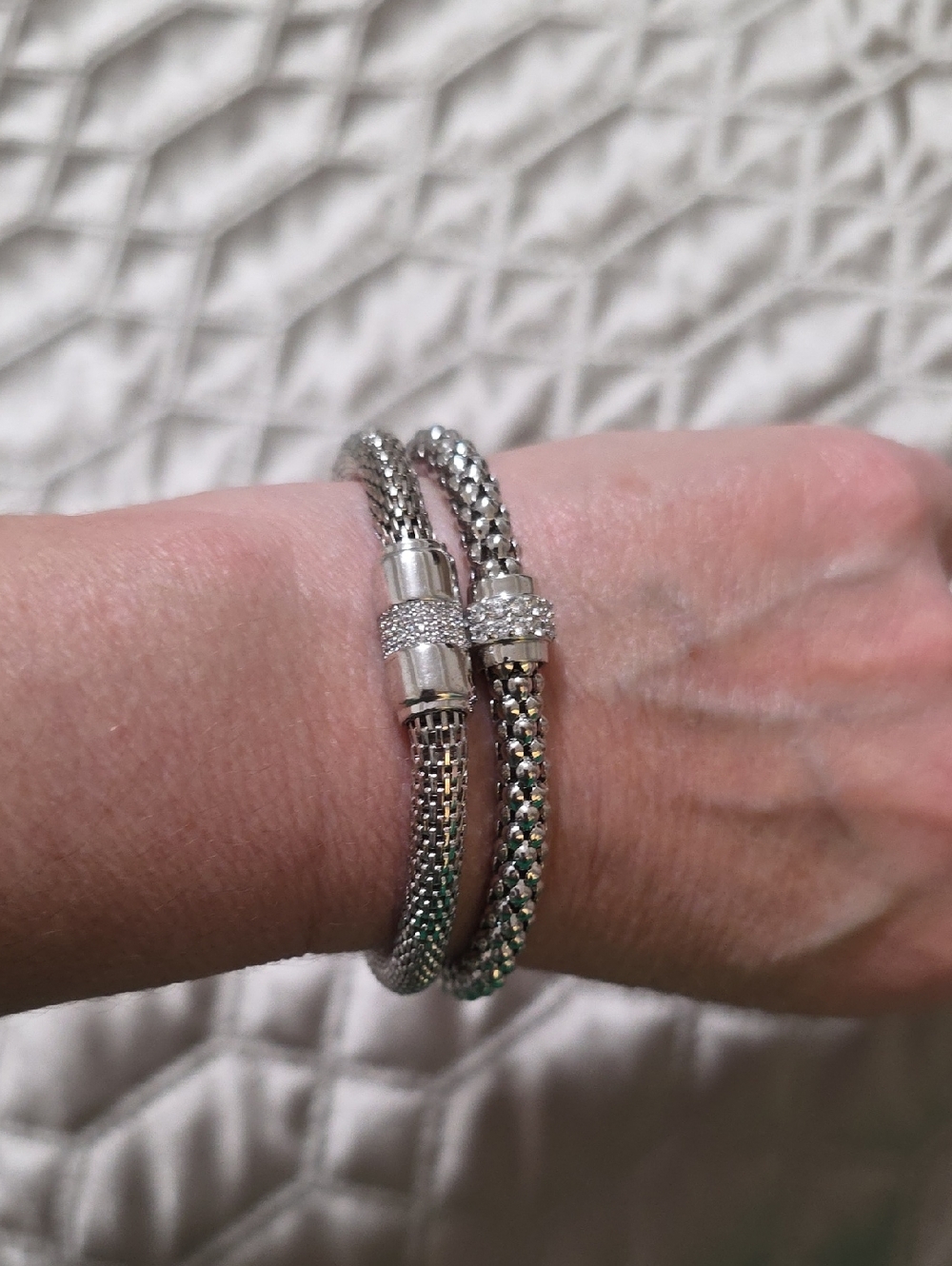 Argento Vivo Silver Twin Mesh Bracelet with Pave CZ Detail